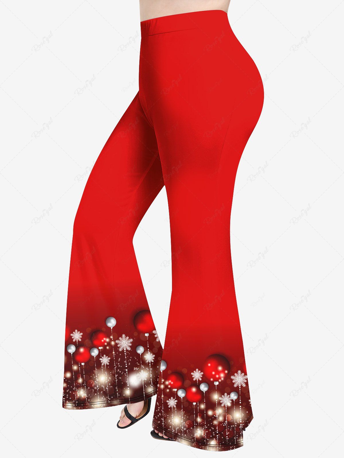 Latest Plus Size Christmas Ball Snowflake Glitter Print Flare Pants  