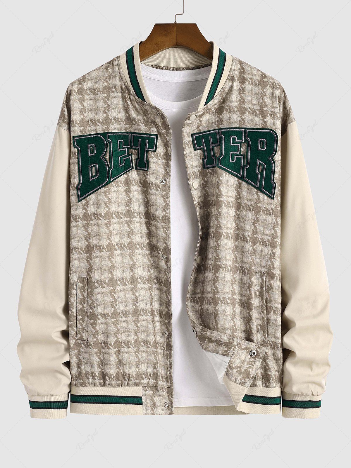 Cheap BETTER Applique Design Print Spliced Baseball Jacket  