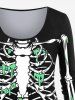 Plus Size 3D Skeleton Bloody Print Halloween Long Sleeves T-shirt -  