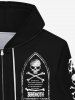 Gothic Skulls Skeleton Letters Print Halloween Zipper Drawstring Hoodie For Men -  