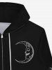 Gothic Sun Moon Print Full Zipper Drawstring Hoodie For Men -  