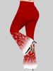 Pantalon Evasé Fleuri Flocon de Neige de Noël Imprimé de Grande Taille à Paillettes - Rouge 6X
