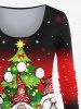 T-shirt Père Noël et Sapin Imprimé en Blocs de Couleurs de Grande Taille - Rouge 1X