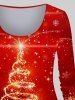 T-shirt Brillant Flocon de Neige et Sapin de Noël Imprimés de Grande Taille à Manches Longues - Rouge 4X