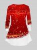 T-shirt Brillant Flocon de Neige et Sapin de Noël Imprimés de Grande Taille à Manches Longues - Rouge 6X