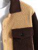 Men's Two Tone Colorblock Flap Pocket Button Front Fuzzy Fleece Jacket -  