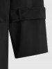 Lapel Collar Belted Pocket Double-breasted Solid Color Trench Coat -  