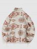 Aztec Print Woolen Kangaroo Pocket Quarter Zip Pullover Sweatshirt -  
