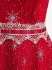 Plus Size Christmas Snowflake Silver Stamping Lace Trim Sheer Mesh Bell Sleeve T-shirt -  