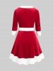 Robe de Noël Plissée Jointive Cœur avec Bouton de Grande Taille en Velours - Rouge 2X | US 18-20