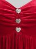 Robe de Noël Plissée Jointive Cœur avec Bouton de Grande Taille en Velours - Rouge 3X | US 22-24