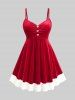 Plus Size Christmas Ruched Heart Buttons Patchwork Cami Dress and Velvet Top -  