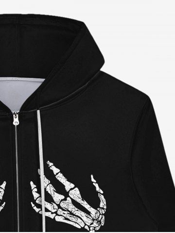 Gothic Skeleton Hand Print Zipper Pockets Drawstring Halloween Hoodie For Men
