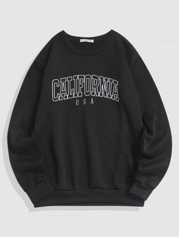 Streetwear California Letter Print Fleece-lined Sweatshirt