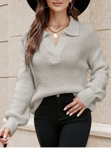 Solid Color Drop Shoulder Pullover Sweater - LIGHT GRAY - S | US 4