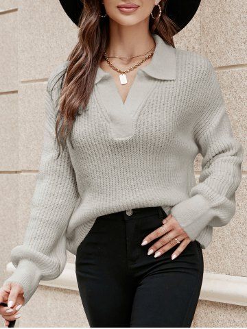 Solid Color Drop Shoulder Pullover Sweater - LIGHT GRAY - L | US 8