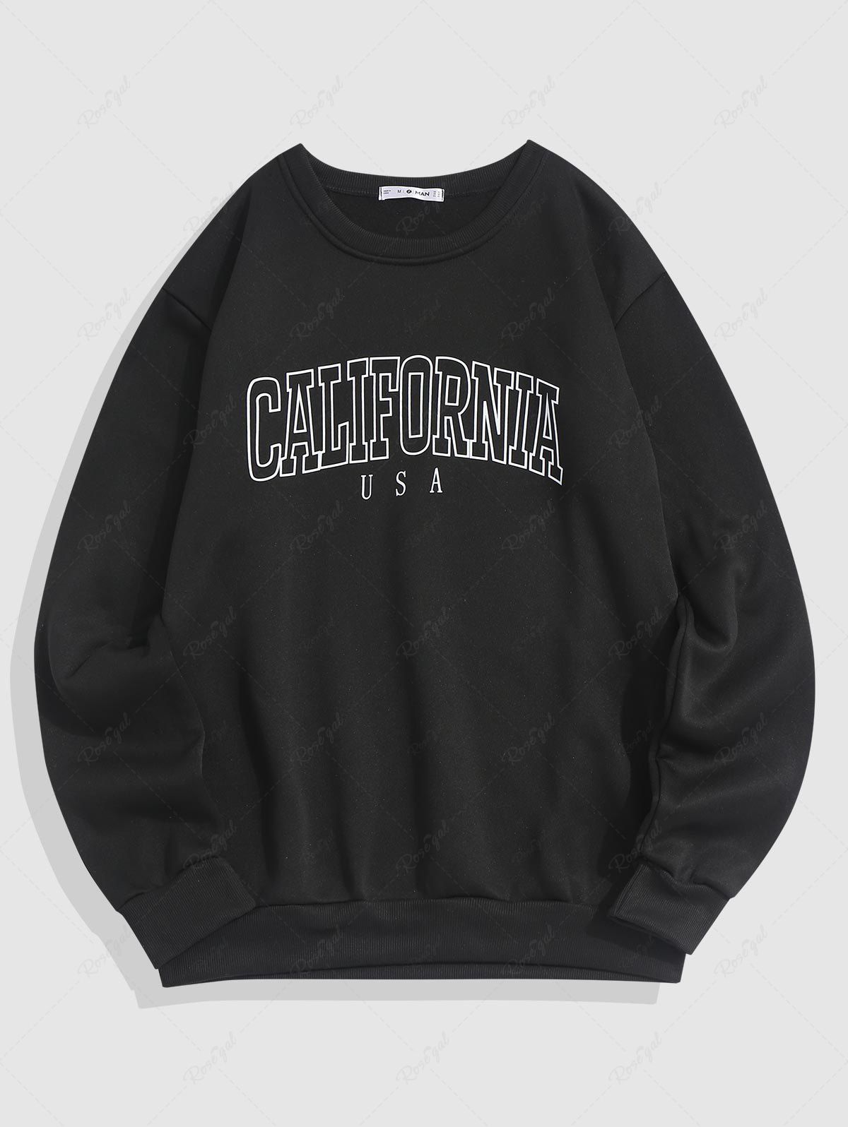 Outfits Streetwear California Letter Print Fleece-lined Sweatshirt  