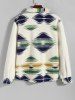 Ethnic Aztec Print Fleece Fluffy Colorblock Pocket Shacket -  