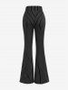 Gothic Zipper Striped PU Panel Buckle Rings Grommet Flare Pants -  