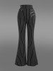 Gothic Zipper Striped PU Panel Buckle Rings Grommet Flare Pants -  