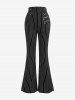 Gothic Zipper Striped PU Panel Buckle Rings Grommet Flare Pants -  