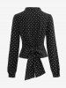 Gothic Bowknot Polka Dot V Neck Ruched Blouse -  