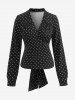 Gothic Bowknot Polka Dot V Neck Ruched Blouse -  