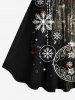 Robe Flocon de Neige et Père Noël Imprimés de Grande Taille à Paillettes - Noir L