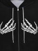Gothic Skeleton Hand Print Zipper Pockets Drawstring Halloween Hoodie For Men -  