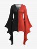 Plus Size Halloween Colorblock Two Tone Lace Up Bell Sleeves Asymmetrical Dress -  