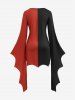 Plus Size Halloween Colorblock Two Tone Lace Up Bell Sleeves Asymmetrical Dress -  