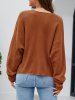 Solid Color Drop Shoulder V Neck Knit Top -  