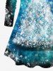 T-shirt Teinté Sapin de Noël et Flocon de Neige Imprimés de Grande Taille à Paillettes - Bleu 1X
