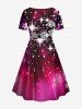 Plus Size Christmas Galaxy Snowflake Glitter Print Cinched Party New Years Eve Dress -  