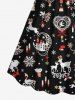 Plus Size Christmas Tree Ball Elk Candle Snowflake Moon Print Cinched Dress -  