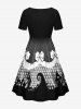 Robe D'Halloween Citrouille Crâne et Nœud Papillon Imprimés de Grande Taille - Noir XS