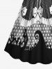 Plus Size Halloween Pumpkin Skull Cross Bowknot Print Cinched Dress -  