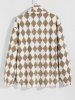 Men's Colorblock Argyle Pattern Button Front Fluffy Teddy Fleece Jacket -  