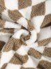 Men's Colorblock Argyle Pattern Button Front Fluffy Teddy Fleece Jacket -  