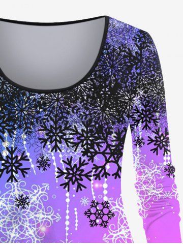 Plus Size 3D Glitter Snowflake Print Ombre Christmas Long Sleeves T-shirt