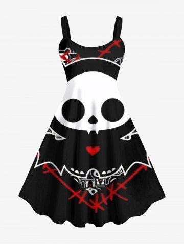 Plus Size Skull Heart Print Halloween Tank Dress - BLACK - L
