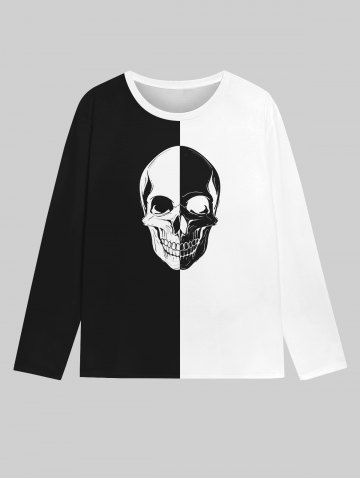 Gothic 3D Skull Print Two Tone Pullover Halloween T-shirt For Men