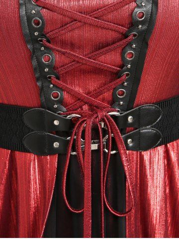 Plus Size Gothic Grommets Lace-up Ruffles Lace Trim Handkerchief Mesh Patchwork Glitter Dress