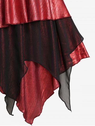 Plus Size Gothic Grommets Lace-up Ruffles Lace Trim Handkerchief Mesh Patchwork Glitter Dress