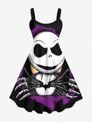 Plus Size 3D Cartoon Monster Skull Bat Print Halloween Tank Dress -  