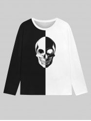 T-shirt Imprimé Crâne Halloween à Deux Tons 3D pour Homme - Noir M