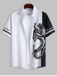 Chinese Style Letter Dragon Colorblock Pattern Short Sleeves Shirt -  