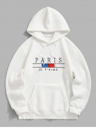 Sweat à Capuche Fourré Lettre PARIS Brodée en Blocs de Couleurs en Laine - Blanc XL