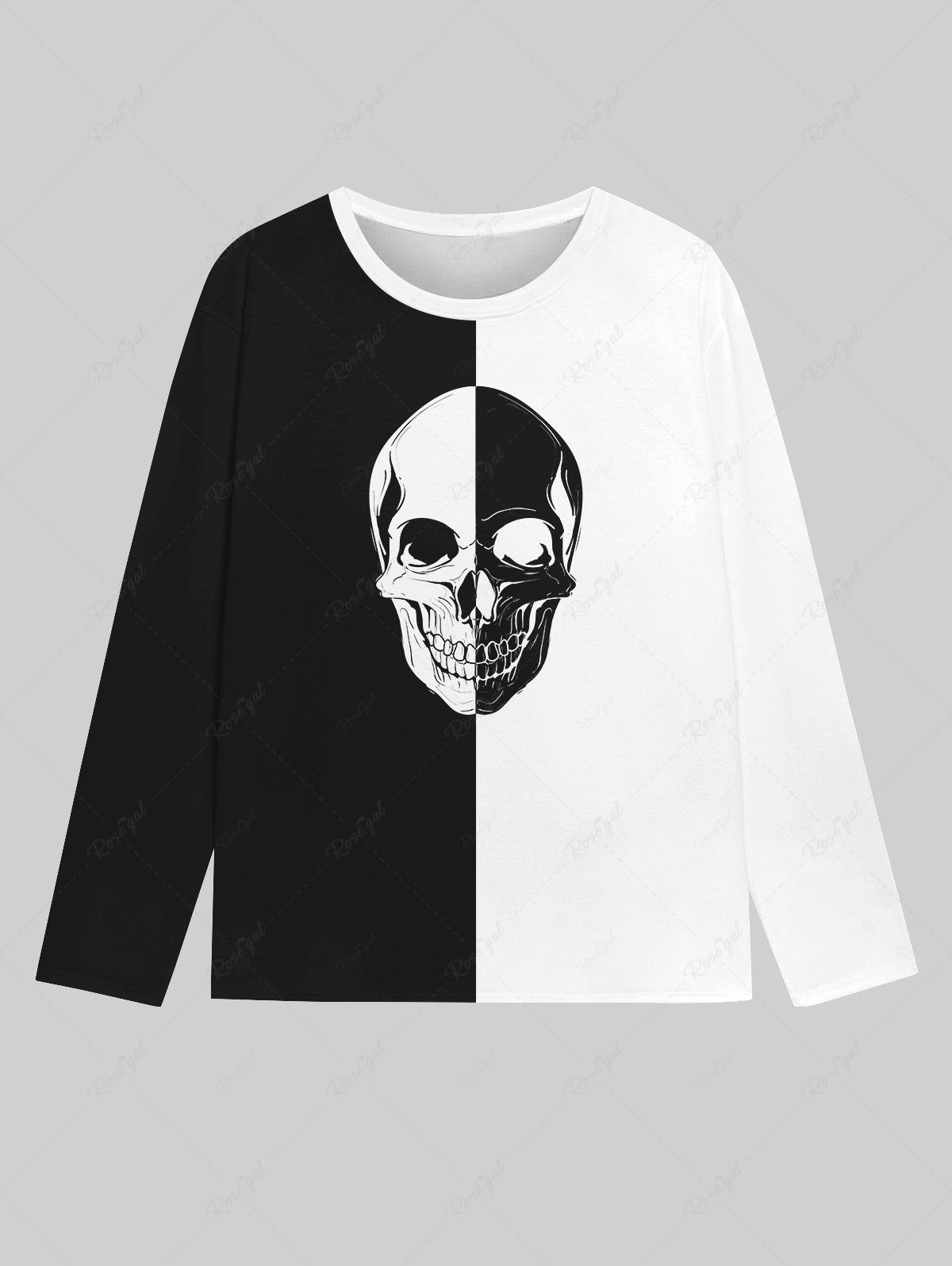 Trendy Gothic 3D Skull Print Two Tone Pullover Halloween T-shirt For Men  