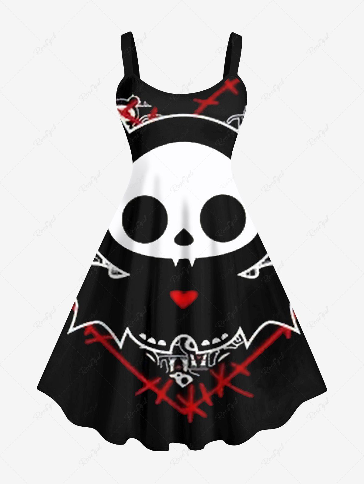 New Plus Size Skull Heart Print Halloween Tank Dress  